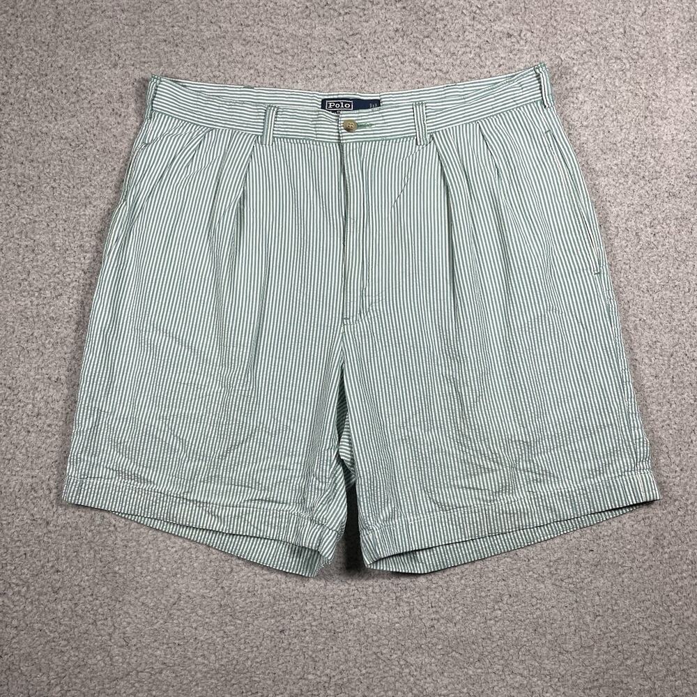 Polo Ralph Lauren Shorts Mens 36 Green White Seersucker Cotton Preppy Tyler